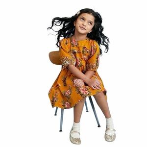 NWT Pink Chicken Girls Inca Gold Franken Floral Evelyn Dress | Size 8Y